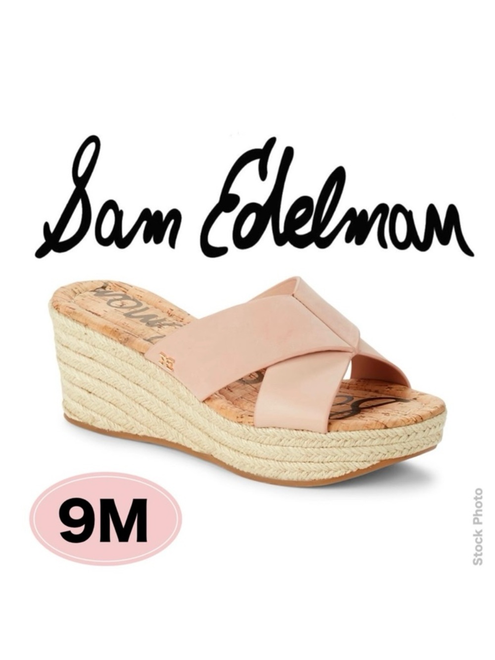 Sam Edelman Rora Seashell Pink Suede Leather Wedge Espadrille Sandals (9M)